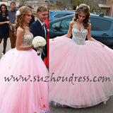 Vestido de Debutante Pink Ball Gown Wedding Dress Sweet Quinceanera Dresses with Crystals CJ0324