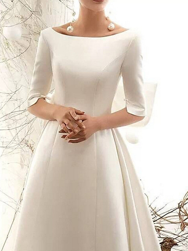 princess polly baby blue dress Simple Midi A-Line Half Sleeves Summer Wedding Dress Destination Modest Pleated Civil Gown with Open Back main image 1