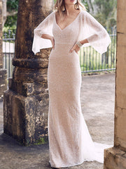 Vintage A-Line Wedding Dress V-neck Tulle Sleeveless Sexy See-Through Bridal Gowns in Color with Court Train