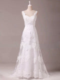 Vintage A-Line White Lace Long Wedding Dress Popular Applique Floor Length Plus Size Bridal Gowns