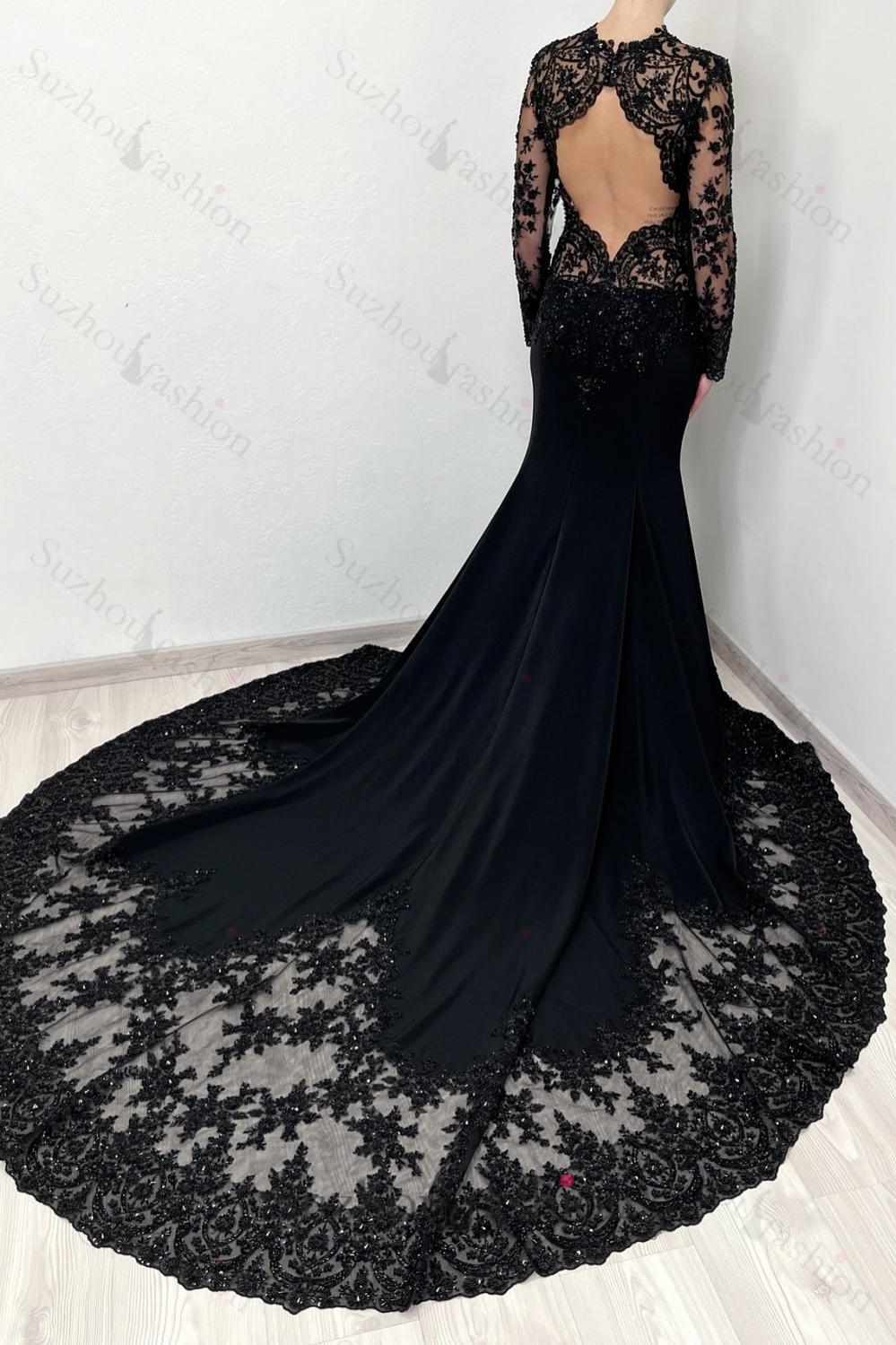 chinese dress ladies Mermaid Black Prom Dresses 20's Vintage Gold Lace Sexy Formal Dresses APD3441