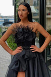Vintage Black Strapless A-Line Floor-length Prom Dresses with Slit