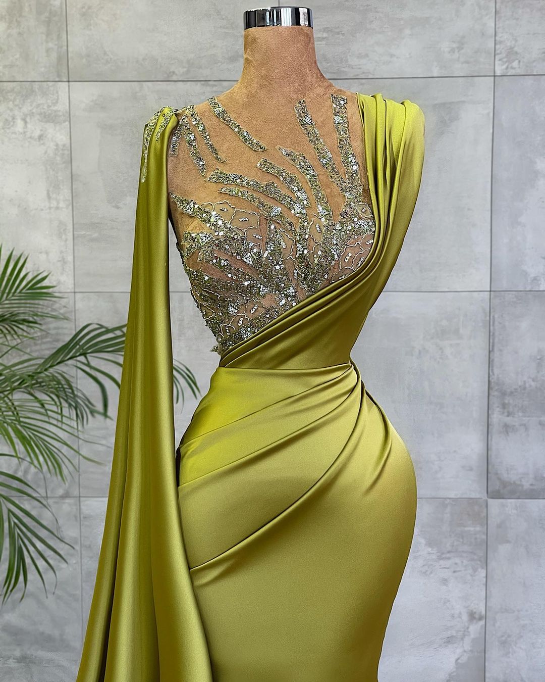 vintage mermaid prom dress Vintage Jewel Satin Emerald Crystal Mermaid Prom Dresses Long