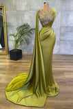 Vintage Jewel Satin Emerald Crystal Mermaid Prom Dresses Long