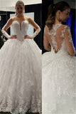 Vintage Long Sleeve Ball Gown Princess Dress Lace Crystal Floor Length Wedding Dress