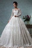 Vintage Long Sleeve Ball Gown Wedding Dress Lace Applique Princess Dress