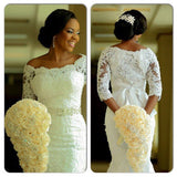 Vintage Long Sleeve Mermaid Lace Wedding Dress Crystal Latest Long Plus Size Bridal Gowns BA0645