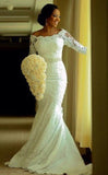 Vintage Long Sleeve Mermaid Lace Wedding Dress Crystal Latest Long Plus Size Bridal Gowns BA0645