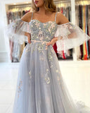 Vintage Long Tulle Evening Prom Dress Online With Appliques