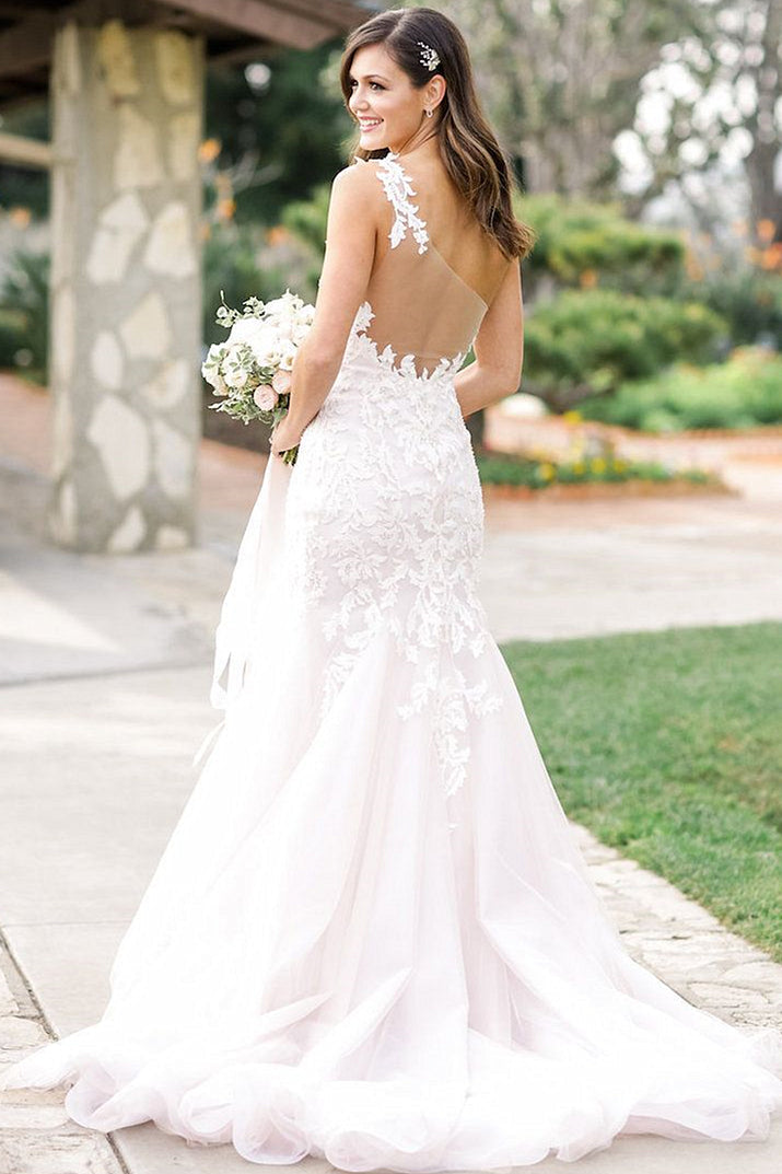 Vintage One Shoulder Mermaid Lace Bridal Gowns New Arrival Custom Made Plus Size Beach Wedding Dress