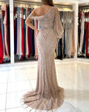 Vintage One Shoulder Tulle Crystal Split Mermaid Prom Dresses