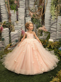 Vintage Sleeveless Ball Gown Flower Girls Dress With Appliques