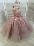 Vintage Sleeveless Ball Gown Flower Girls Dress With Appliques