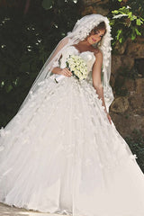 Vintage Sweetheart Tulle Ball Gown Wedding Dress with Flowers Lace Custom Made Bridal Gowns