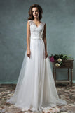 Vintage White Lace Applique Bride Dress Latest Sweep Train Summer Beach Wedding Dress