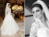 Vintage White Long Sleeve Lace Wedding Dress A-Line Vestidos De Noiva Formal Bridal Gowns