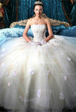 Wedding Dresses Strapless Sleeveless Ball Gown Tulle Flower Appliques White Bridal Gowns