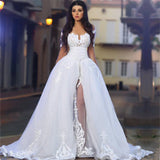 White A-Line Elegant Bride Dress Appliques Tulle Long Sleeves Wedding Dresss BA4426