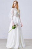 White A-Line Long Sleeve Bridal Gown New Arrival Tulle Lace Floor Length Wedding Dress