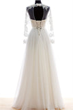 White A-Line Long Sleeve Bridal Gown New Arrival Tulle Lace Floor Length Wedding Dress