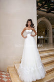 White A-Line Sweetheart Bridal Dresses Organza Applique Floor Length Wedding Gowns