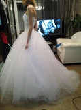 White A-Line Sweetheart Tulle Bridal Gown with Beadings Lace-Up Crystal Plus Size Wedding Dress