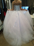 White A-Line Sweetheart Tulle Bridal Gown with Beadings Lace-Up Crystal Plus Size Wedding Dress