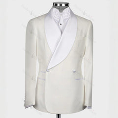 White Double Breasted Shawl Lapel Wedding Suit