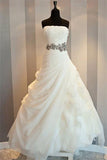 White Elegant Strapless Long Ball Gown Wedding Dresses Beautiful Designer Floor Length Plus Size Formal Bridal Gowns