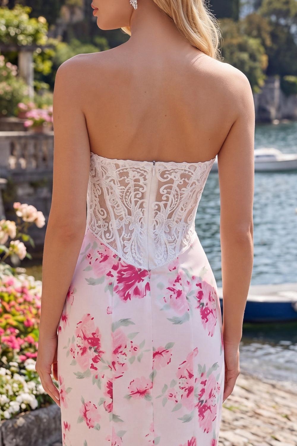 White Fuchsia Flower Tight Short Sweetheart Corset Homecoming Dress with Lace