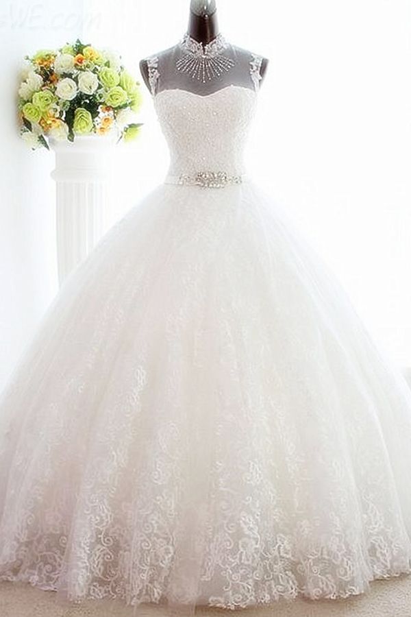White High Collar Popular Bridal Dresses Lace Sexy Lace-Up Popular Ball Gowns Bridal Dresses