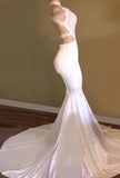 White High-Neck Evening Gown Sleeveless Newest Mermaid Prom Dress