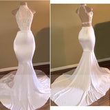 White High-Neck Evening Gown Sleeveless Newest Mermaid Prom Dress