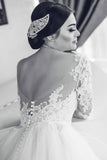White Lace-Appliques Wedding Dresses | Open-Back Long-Sleeves Bridal Gowns
