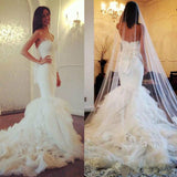 White Lace Sexy Mermaid Sweetheart Wedding Dress Beautiful Court Train Tulle Long Bridal Gown