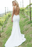 White Lace Summer Wedding Dresses Mermaid Open Back Sleeveless Simple Bridal Dresses BA4889