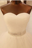 White Lace Sweetheart Crystal Long Wedding Dresses Ball Gown Lace-Up Tulle Fitted Bridal Gowns