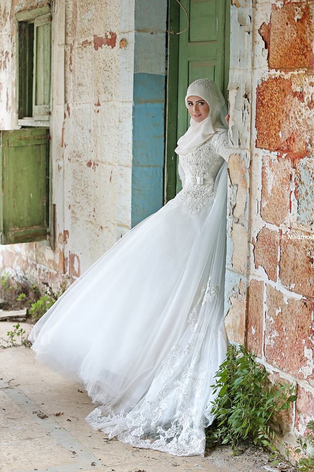 long sleeve arabic wedding dress White Lace Tulle Long Sleeve Arabic Bridal Gowns Sweep Train Custom Made Arab  Wedding Dress