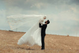 White Lace Tulle Long Sleeve Arabic Bridal Gowns Sweep Train Custom Made Arab Wedding Dress