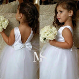 White Lively Crystal Flower Girl Dress Bowknot Cute Long Wedding Dress BO8383