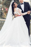 White Long Sleeves Tulle Wedding Dresses | Long A-Line Lace Brial Gowns