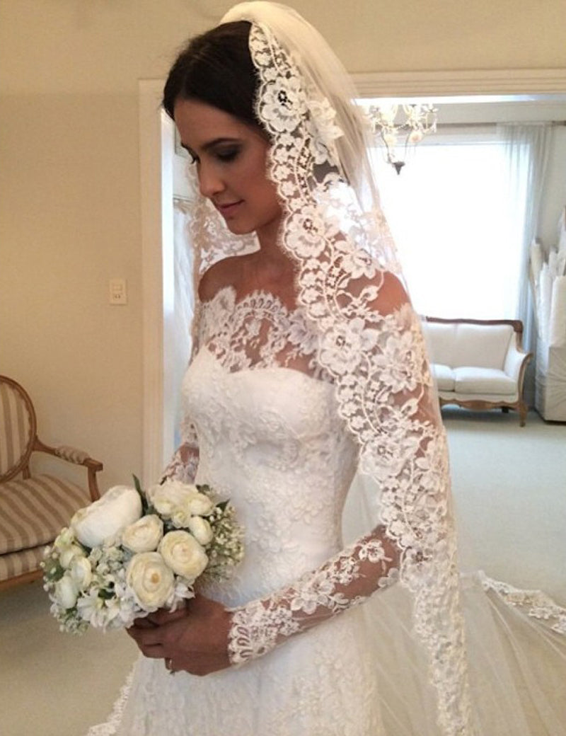 White Off-the-shoulder Lace Long Sleeve Bridal Gowns Sheath Simple Custom Made Wedding Dresses