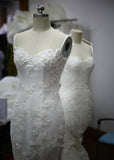 White Panel Train Spaghetti Strap Wedding Dresses Elegant Backless Lace Bridal Gowns