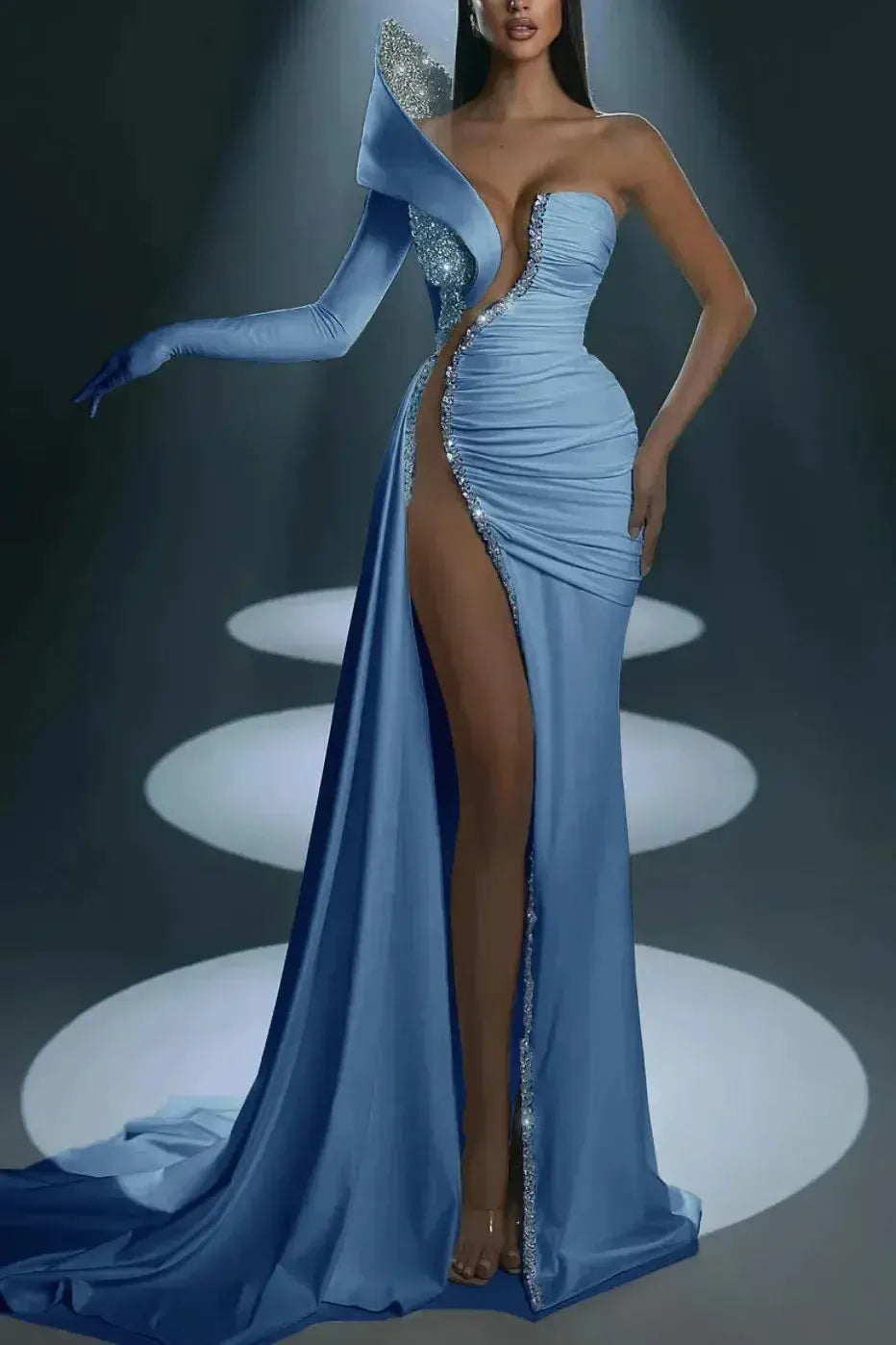 White Prom Dress Evening Formal Dress Long Mermaid One Shoulder With High Slit