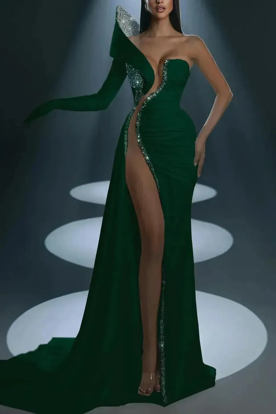 White Prom Dress Evening Formal Dress Long Mermaid One Shoulder With High Slit