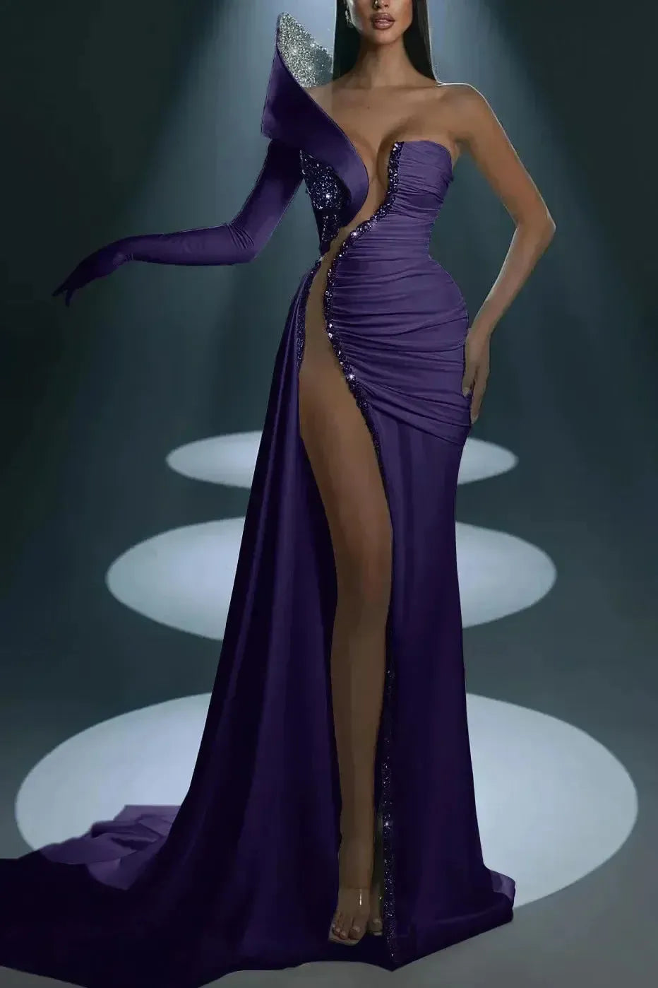 White Prom Dress Evening Formal Dress Long Mermaid One Shoulder With High Slit