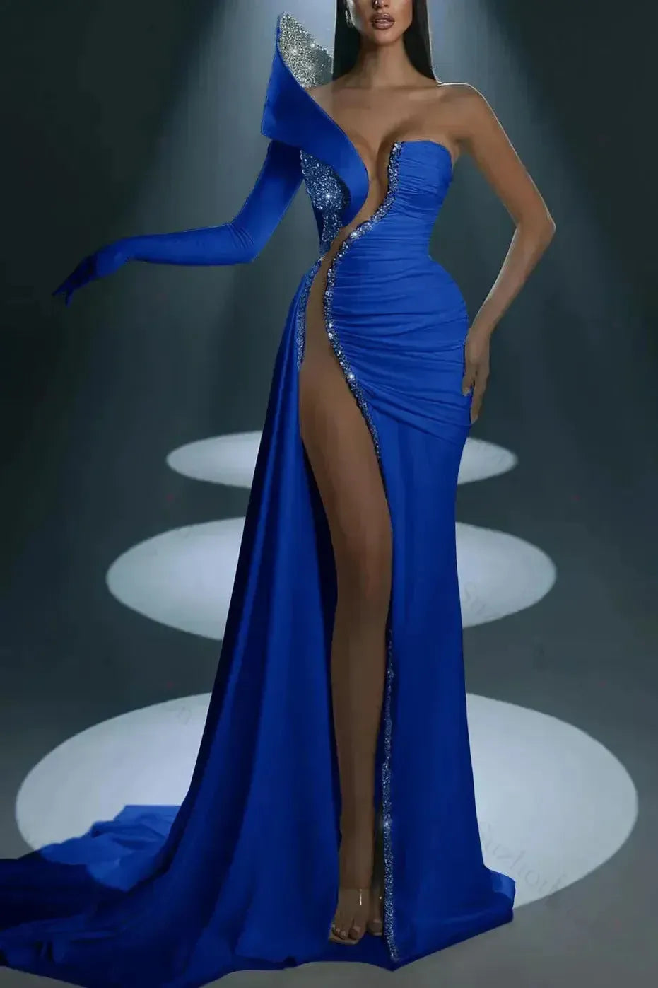 White Prom Dress Evening Formal Dress Long Mermaid One Shoulder With High Slit