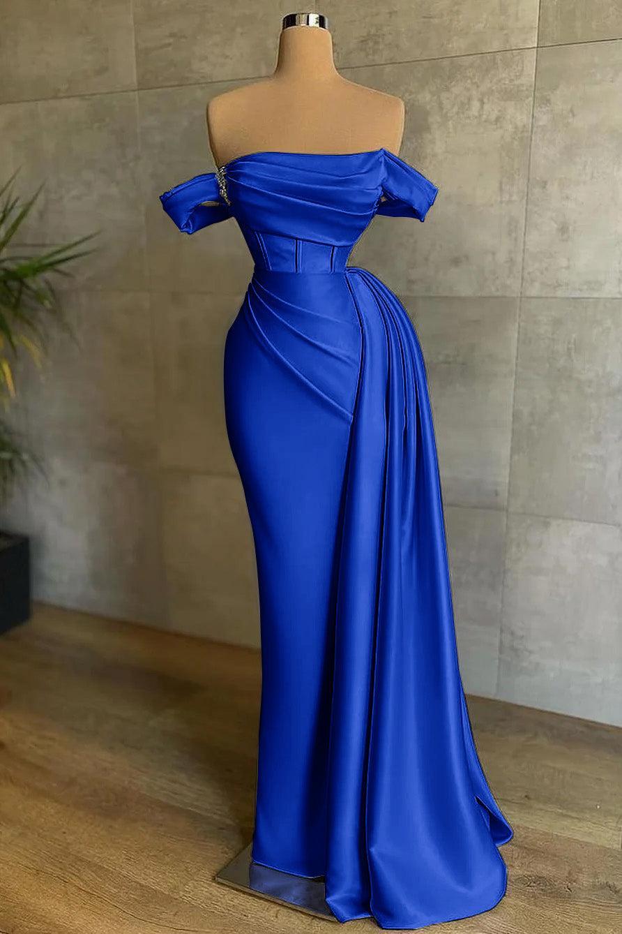 White Prom Dress Strapless Mermaid Pleated Long Evening Formal Dress Off the Shoulder