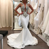 White Sleeveless Mermaid Prom Dresses | Appliques Beadings Evening Dresses
