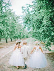 White Tulle Long Flower Girl Dress White Lace Dress with Crossed Back BO8530